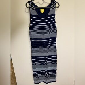 Maeve Navy and White Striped Midi Dress